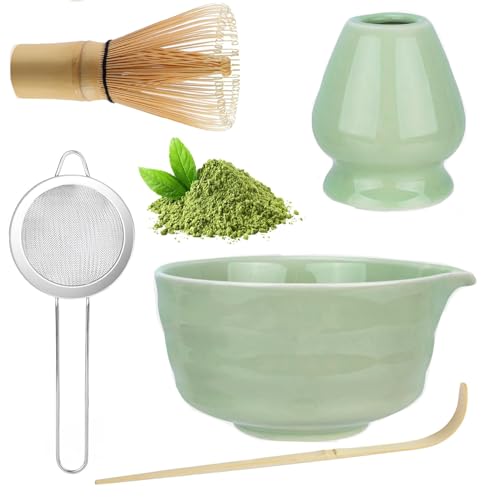 Bacxzomx 5 Pièces Matcha Kit, Ensemble à Matcha avec Cuillere Matcha, Fouet a Matcha, Support de Fouet à Matcha, Tamis à Matcha, C'est un Cadeau pour Amateurs de Matcha (B)