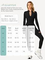 Ecupper Damen Workout Jumpsuit Langarm Ski suit Einteiler Schwarz M – Ansicht 5