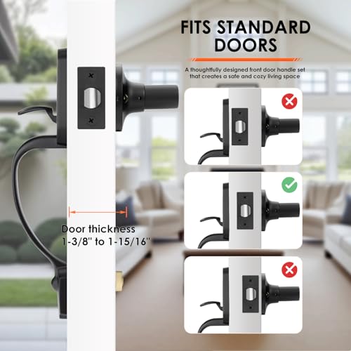 Image of Haidms Front Door Handle Black, Entry&Exterior Door Handles and Reversible Handle Lever,Single Cylinder Door Handle Set with Lower Half Lever for Left and Right Hand Door, Matte Black