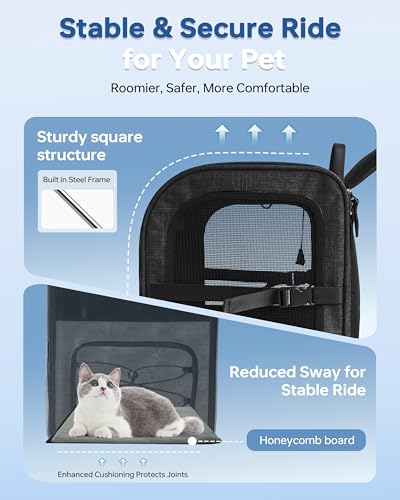 Hiking Dog Carrier Backpack, Adjustable Waist Cushioning Belt with Breathable Padded Back Support, Dog Carrier for Hiking with 5 Pockets, Dog Carrier Backpack for Small Dogs Max 13LB Black — view 5