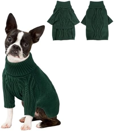 NACOCO Christmas Dog Turtleneck Sweater - Small Medium Dog Sweatshirt Fall Doggy Clothes Warm Pullover Doggie Knitwear Solid Color Outfit Pet Winter Apparel for Pitbull, Corgi (Green, XL)