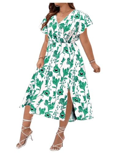 Image of Floerns Women's Plus Size Boho Flutter Short Sleeve Ruffle Hem A Line Midi Dress