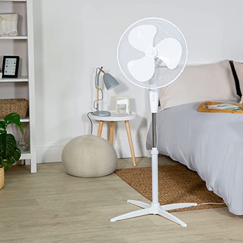 Russell Hobbs RHPPF1621 Standventilator, 40,5 cm, leicht, 3 Geschwindigkeiten, Weitwinkel-Schwenken, kräftiger Luftstrom, verstellbare Höhe, weiß