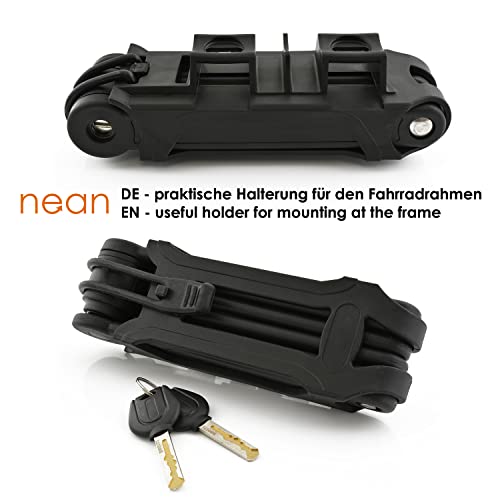 nean Candado plegable para bicicleta con soporte, cerradura articulada de acero endurecido, con bolsillo y 2 llaves de seguridad, 20 x 3,5 x 840 mm, color negro - imagen 4