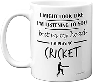 Cricket Gifts for Men - in My Head I'm Playing Cricket - Funny Cricket Mug, Gifts for Cricket Lovers, Cricket Presents, 11oz Ceramic Dishwasher Safe Premium Mugs Cup - by Stuff4
