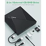 PeroBuno External CD DVD Drive, USB 3.0 Optical Disc Drive, 4 USB Ports and 2 TF/SD Card Slots, CD DVD Burner Writer Reader Player for Laptop MacBook iMac Desktop PC Windows 11/10/8/7/XP Linux Mac OS - Image 2