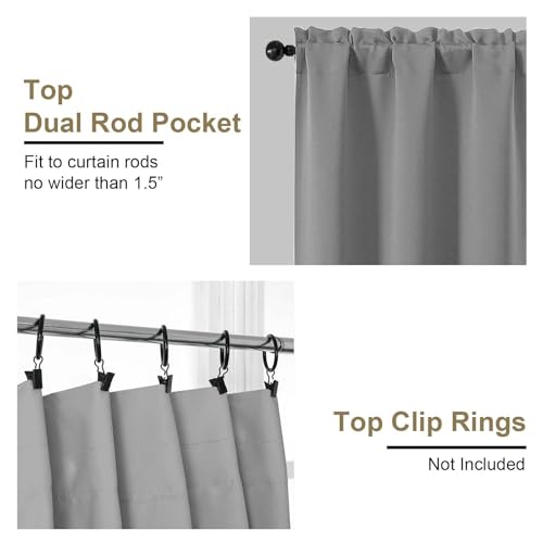 Image of Grey Short Blackout Curtains for Bedroom 54 Inches Long 2 Panels, Modern Window Treatment Solid Thermal Insulated Curtains for Living Room, Dual Rod Pocket Blackout Drapes, 2x40Wx54L Inches