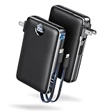 Power Bank, 50000 mAh Portable Charger with Built in Cable & Wall Plug, 4 Outputs, 22.5W Fast Charging, Travel Essential Battery Pack with LED Display for iPhone 17/16/15/14 Series, Galaxy, iPad