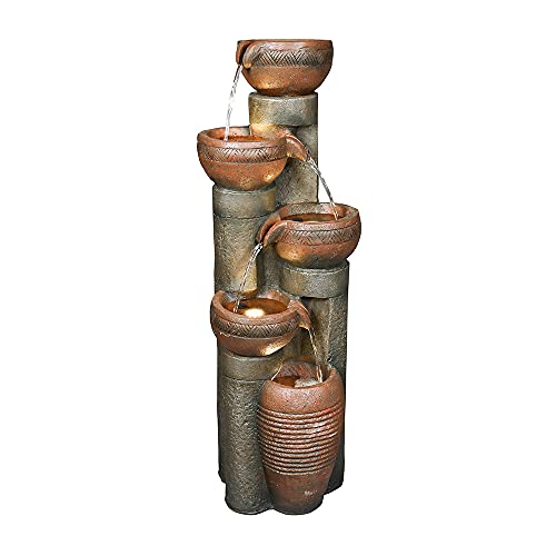 Agoodping 39.7’’H 5-Tier Relaxing Outdoor Indoor Garden Water Fountain Decor - For Contemporary Design For Garden, Patio, Deck, Porch, Backyard And Home Art Decor Brown #TOP3