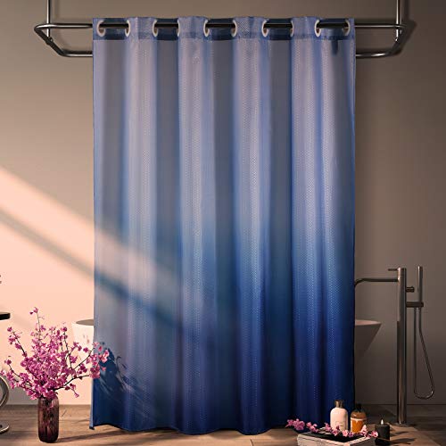 Lagute Cozyhook Ombre Textured Hook Free Shower Curtain For Bathroom, Weighted Hem, Machine Washable, 72Wx72L, Blue Gradient #TOP6