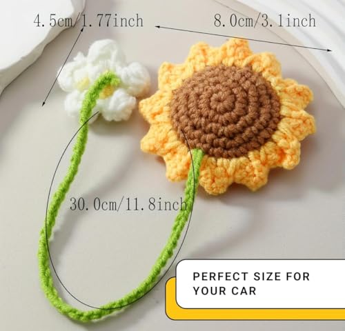 Image of VRB Dec Car Hanging Sunflower Crochet - 1 Pcs, 4pcs Flower, 5.9x2inch, Plastic, Hanging Ornament, Craft, Crochet, Car Dashboard Decoration, Car Mirror Hanging Accessories