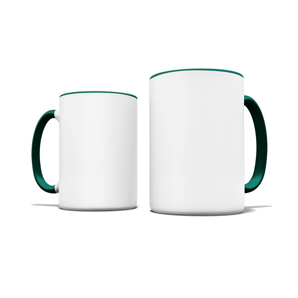 Bastel-Tassen ohne Druck zum Bemalen aus Hochwertiger Keramik Einzeln oder im Set/Mug/Cup/Becher/Pott Jumbo Tasse Innen & Henkel Dunkelgrün 6er Set