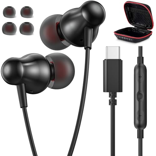 USB C �L���C���z�� �L�����[�P�[�X�t�� Hi-Fi �X�e���I�C���C���[�o�b�h USBC �w�b�h�z�� �}�C�N�t�� 3�T�C�Y �C���[�`�b�v Google/Pixel 10/9/8 iPhone 16/17/15�ɑΉ� Samsung S26/S25/S2