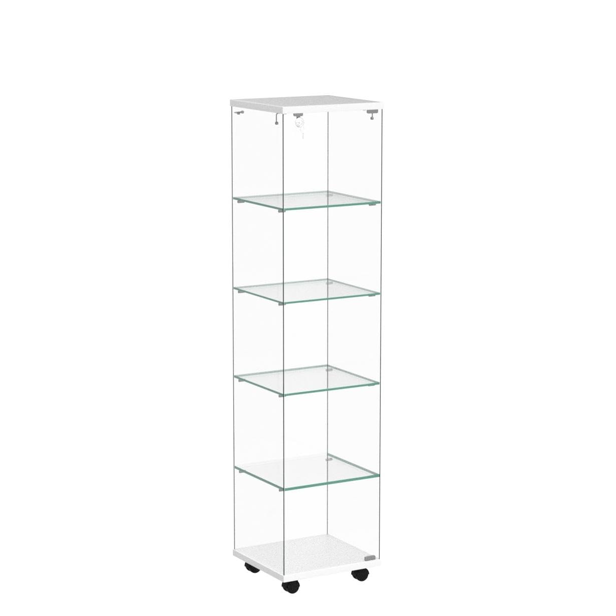 Vitrine De Collection 4 Étagères Ajustables - Verre Sécurité Trempé - Portes Verrouillables Avec Roues - Blanc Ou Noir
