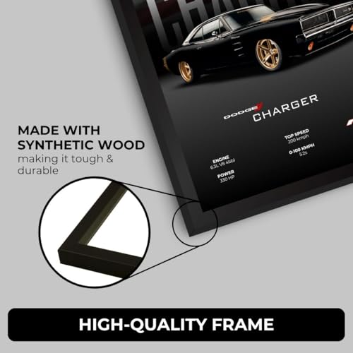 Image of Dodge Charger Poster | Framed 1969 Charger R /T A4 Sized (31 x 23 cm) | Dodge Muscle Poster for Wall, Gift for Boys, American Muscle Car Frames | Car Posters for Wall, Bedroom, Hostel, Study Area (F 028)