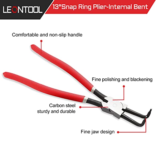 Leontool 13-Inch Internal Snap Ring Pliers 90 Degree Heavy Duty Retaining Ring Pliers With Bent Jaw Tip Diameter 0.12" Large Lock Ring Pliers Circlip Pliers For Installing Removing Retaining Ring #TOP1