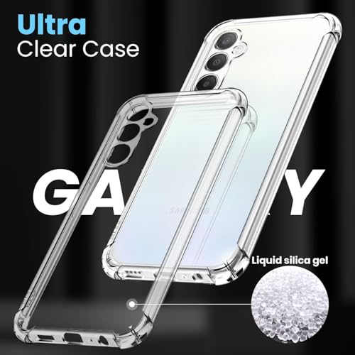 New&Teck Cover per Samsung Galaxy A25 5G + 2 Vetro temperato Protezione Schermo, Custodia in Silicone TPU Morbido, Antiurto con Angoli rinforzati Protezione Chiara (trasp