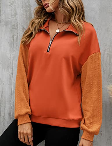 Joyjoy Womens Fleece Half Zip Pullover Sweatshirt Quarter Zip Hoodie Sweater Teen Girls Y2K Fall Winter Clothes 2023 Orange Red #TOP4