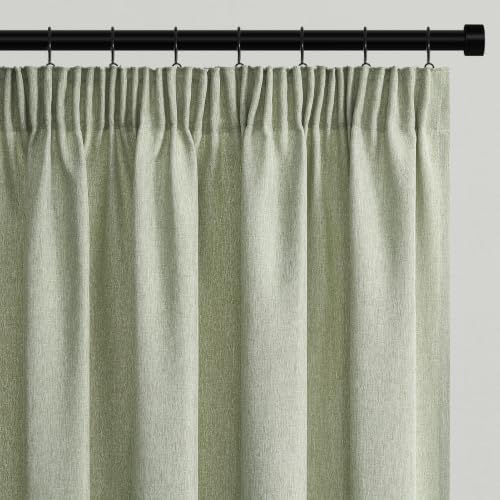 Topfinel Leinenoptik Gardinen Kurz Halbtransparent Licht Filtern Vorhang 2er Set H 160 x B 140 cm Wohnzimmer Vorhänge Kurze Vorhänge mit Kräuselband Curtains Salbeigrün für Schlafz