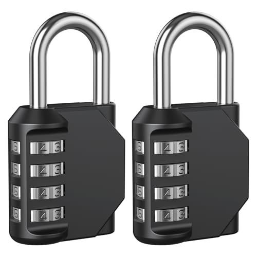 Image of AST Combination-Padlock, 4-Digit Resettable Passcode Padlock, 2 Pack, School Gym Locker, Sports Locker, Metal Portable Lock, Combo Lock for Fence, Toolbox, Gate, Case, Hasp Storage (Black)