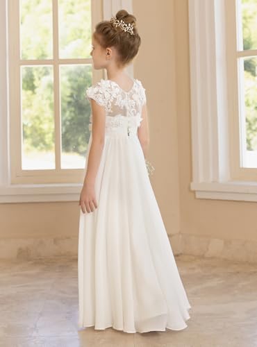 MCieloLuna Chiffon Applique Flower Girl Dresses for Wedding White A-Line Cap Sleeve Formal Bridesmaid Brithday Party Gowns3