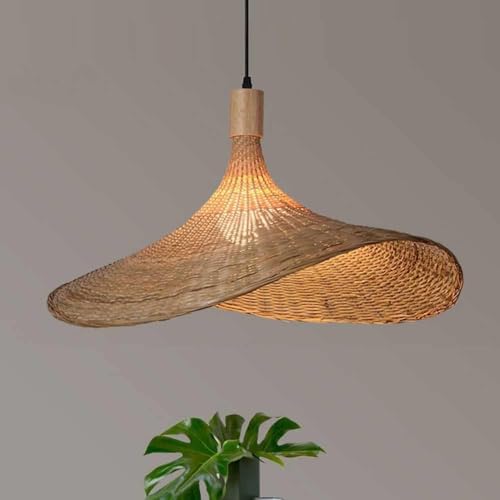 Suspension de plafond LED en osier tressé main pour salon élégant