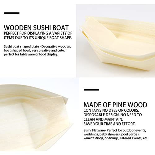 Doerdo 100Pcs 3.5 Inch Bamboo Wooden Boat Disposable Wood Boat Plates Dishes Sushi Boat Sushi Serving Tray Food Container Wood Bowl For Catering And Home Use #TOP3
