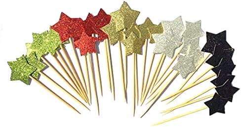 Josimen 30 Pcs Star Cake Toppers Multicolor Glitter Star Cupcake Toppers Twinkle Twinkle Little Star Snack Decoration for Party Baby Shower Birthday Wedding Ceremony
