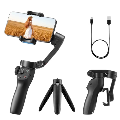 VEVOR Stabilizzatore Cardanico per Smartphone, Stabilizzazione a 3 Assi, con Tracciamento di Viso e Oggetto, Treppiede, Stabilizzatore per Telefono Portatile e Pieghevole per Registrazione Video