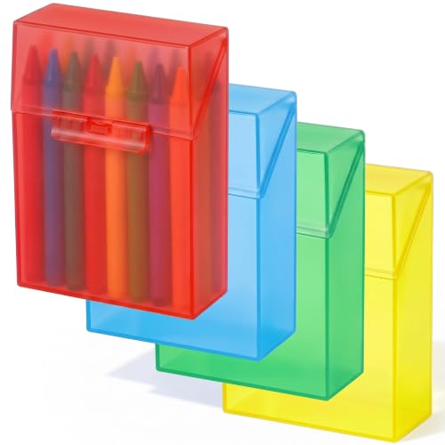 Clabby 4 Pcs Clear Plastic Crayon Boxes Hold 24 Count, Primary