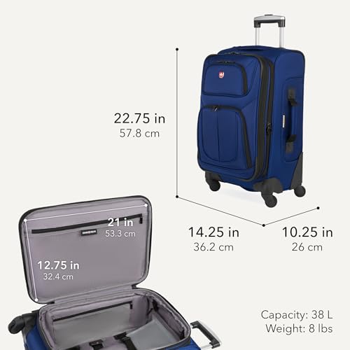 Image of SWISSGEAR Sion Carry-On Spinner Luggage, Softside Expandable, Lightweight Suitcase, Blue, 22.75-Inch