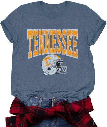 Vintage Tennessee Football T-Shirt for Women Retro Varsity T-Shirt (XL Blue)