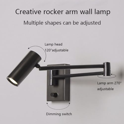 Image of Modern Wall Spotlight with Adjustable Rocker Arm and Built-in Switch Wall Fixture for Bedside-Warm White|Black