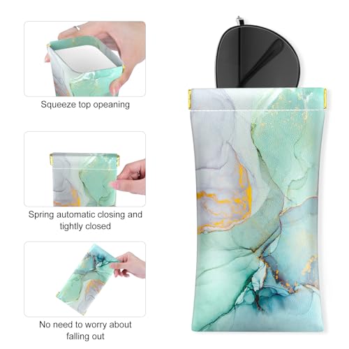 Image of 3 Pack Eyeglasses Pouch, Portable Squeeze Top Leather Sunglasses Pouch Spring Storage Glasses Case, Multi Marble