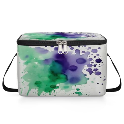 GzLeyigou Colorful Watercolor Lunch Bags for Women Men 9 Cans, Hot & Cold Food Delivery Bag Insulated Grocery Bag Insulated Lunch Box Ink Splashes Cooler Bag for Office Work Picnic Beach
