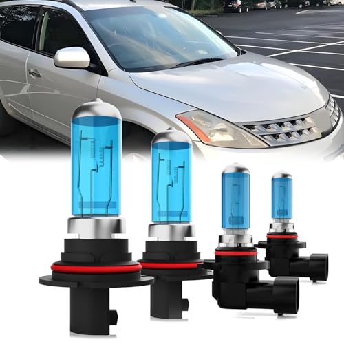 Image of Headlight Bulbs Compatible With Nissan Murano 2003-2007, 9007 /HB5 High Low Beam + 9006 /HB4 Fog Lights Halogen Light Bulb Combo, Super Bright 6000K White, Plug and Play, Pack of 4