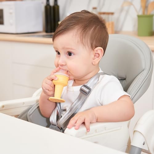 Image of Smily Mia Baby Fruit Food Feeder & Freezer Teether Combo, ICY Bite Ice Cream Teether for Baby Cooling Relief, BPA Free Silicone Feeder for Safe Infant Self Feeding,3 Month+,Choclate Brown
