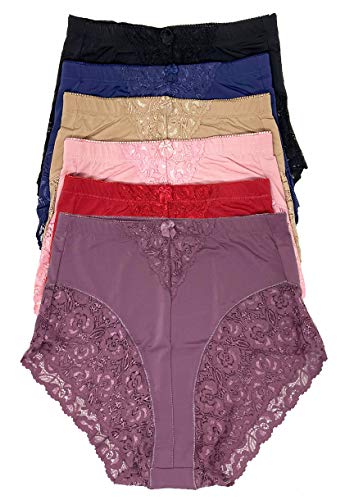 Women's 6 Pack High Waist Cool Feel Brief Underwear Panties S-5xl (Lace Decorated Girdle, X-Large)