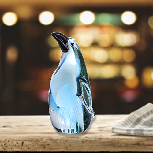 Qf Crystal Figurine Handmade Penguin With A Jellyfish Handmade Glass Blown Paperweight,Murano Style Art,Ornament,Green #TOP3