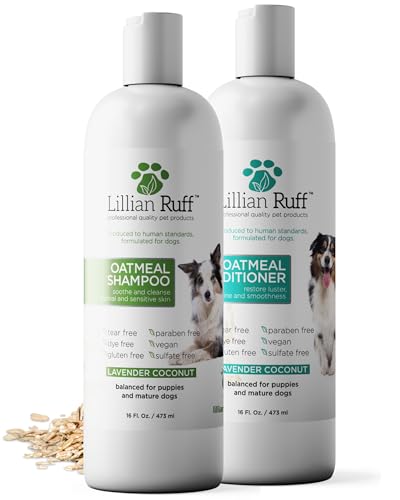 Lillian Ruff PRO Formula Deodorizing Oatmeal Dog Shampoo & Conditioner Set - Calm Itching & Allergies, Ultra-Nourishing Dry Skin Relief - Oatmeal, Aloe, Coconut Oil,...