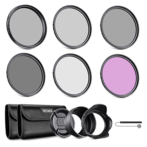 Neewer Kit de Filtro de Lente ND de 72 mm: UV, CPL (polarización Circular), FLD, ND2, ND4, ND8, Parasol y Tapa de Lente Compatible con cámaras réflex Digitales Canon, Nikon, Sony, Panasonic