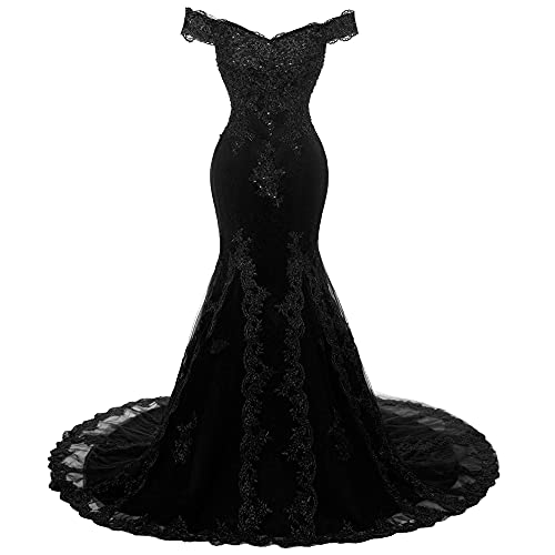 Plus Size Off Shoulder Mermaid Long Lace Beaded Prom Dress Evening Gowns Black Us 22W #TOP18