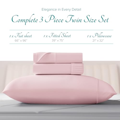 Carressa Linen 100% Egyptian Cotton Twin Sheets Set - 800 Series Tulips Collection Egyptian Cotton Twin Sheet Set (3 PC, Blush), Soft, 16" Deep Pocket Sateen Weave Luxury Hotel Bed Sheet by Carressa Linen - Image 3