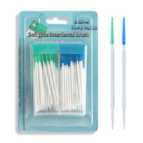 ZORVYN Lot de 100 brosses interdentaires réutilisables pour nettoyage dentaire et interdentaire (bleu + vert)