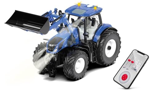Siku 6797, Trattore Telecomandato New Holland T7.315 Con Caricatore Frontale, Blu, Metallo E Plastica, 1:32, Senza Telecomando, Controllo Possibile Tr