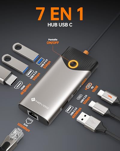 Miniatura 2 de NOVOO Hub USB C 7 en 1, Docking Station HDMI 4K@60, Ethernet, PD 100W