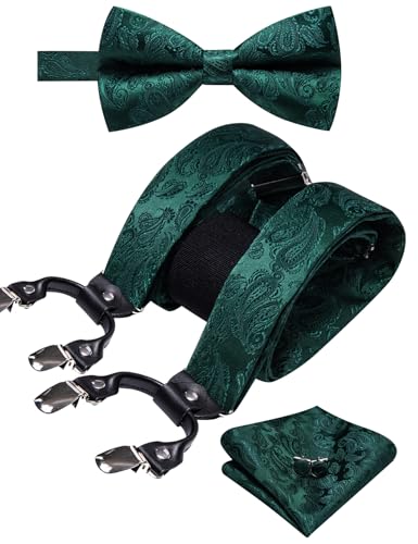 Image of YOHOWA Men Suspenders 6 Clips Strength Adjustable Y Braces Pre-Tied Bow Tie Set Formal Wedding Party