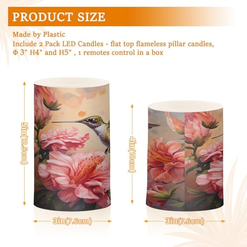 Image of senya Lights Flameless Candles Spring Pink Flower Hummingbird Pillar Candles Set of 2 Battery Operated Remote Control Warm Lights Home Decor