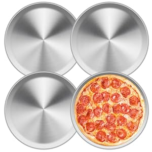 Set di 4 stampi per pizza in acciaio inox, 26 cm, extra spessi, piastre e stoviglie da campeggio, lavabili in lavastoviglie, antiruggine, versatili per pizza, insalata, torte (argento)