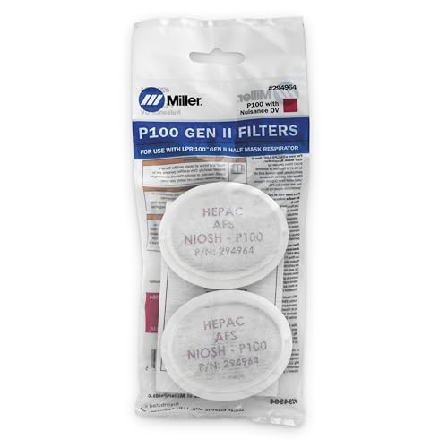 Miller P100 Filters, Nuisance OV Relief (Pair) - Respirator Filters Replacement - P100 Respirator Filter for Airborne Particles and Oil Aerosols - Durable Mask Filters - P100 Filter with Carbon Layer